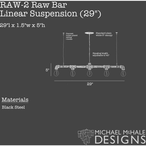 Raw 5 Light 29 inch Bar Linear Suspension Ceiling Light